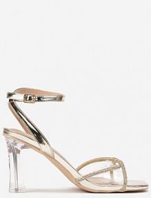 Złote Sandały Vices na Transparentnym Słupku z Paskami z Cyroniami Nitasea
