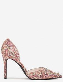 Różowe Szpilki z Noskiem w Szpic z Oryginalnym Wzorem z Cyrkoniami i Nitami Alfiratte Renee