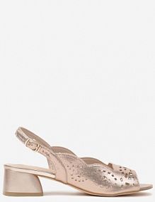 Szampańskie Ażurowe Sandały Metaliczne Vices na Obcasie ze Skórzaną Wkładką Fevirece