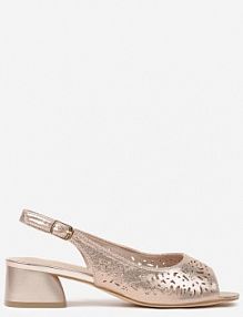 Szampańskie Sandały Vices na Słupku ze Skórzaną Wkładką i Ażurowym Wzorem Filavira