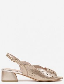 Złote Ażurowe Sandały Metaliczne Vices na Obcasie ze Skórzaną Wkładką Fevirece