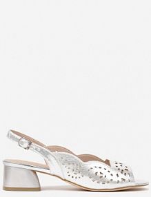 Srebrne Ażurowe Sandały Metaliczne Vices na Obcasie ze Skórzaną Wkładką Fevirece