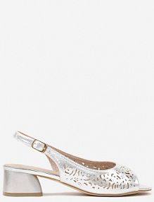 Srebrne Sandały Vices na Słupku ze Skórzaną Wkładką i Ażurowym Wzorem Filavira