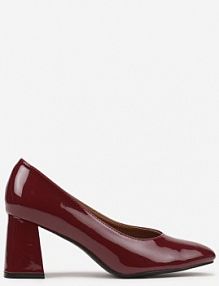 Bordowe Czółenka Lakierowane na Słupku w Klasycznym Stylu Polotina Renee