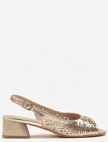Złote Sandały Vices na Słupku ze Skórzaną Wkładką i Ażurowym Wzorem Filavira