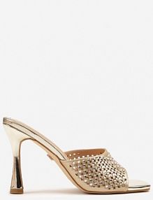 Złote Klapki na Szpilce Vices z Cyrkoniami Filathiela damskie