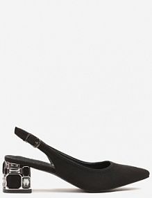 Czarne Sandały Vices na Ozdobnym Słupku Typu Slingback ze Skórzaną Wkładką Eraliora