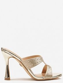 Złote Klapki na Szpilce Vices Ozdobione Cyrkoniami Mevalova damskie