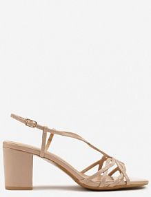 Beżowe Sandały na Słupku Vices Ozdobione Paskami Sanello