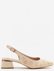 Beżowe Sandały Vices na Słupku Slingback ze Skórzaną Wkładką i Metaliczną Ozdobą Ciariloria