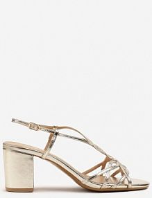 Złote Sandały na Słupku Vices Ozdobione Paskami Sanello