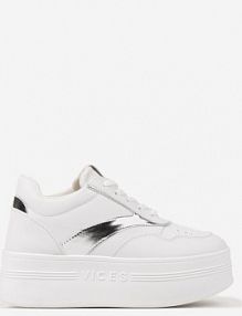 Biało-Srebrne Sznurowane Sneakersy Vices na Platformie z Metalicznymi Paskami Neliawen damskie