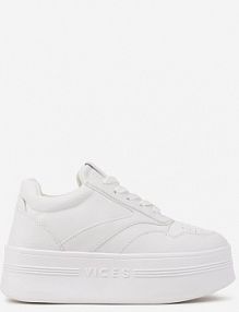 Białe Sznurowane Sneakersy Vices na Platformie z Metalicznymi Paskami Neliawen damskie
