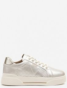 Złote Sneakersy Typu Tenisówki ze Skóry Naturalnej z Ozdobną Perforacją Vivallie sergio leone damskie