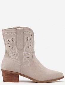 Jasnobeżowe Botki Kowbojki Vices na Słupku Ozdobione Haftem Nelithen damskie