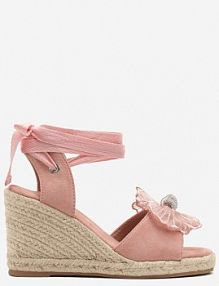 Różowe Sandały Vices na Koturnie z Plecionką Ozdobione Cyrkoniami i Kwiatem 3D Eranira