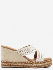 Białe Klapki Vices na Koturnie Ozdobione Plecionką Eravionea damskie