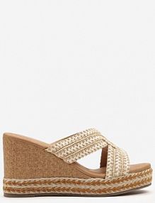 Beżowe Klapki Vices na Koturnie Ozdobione Plecionką Eravionea damskie