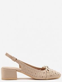 Ciemnobeżowe Sandały Vices z Wkładką ze Skóry i Ażurowymi Wycięciami na Słupku Koredia