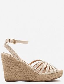 Beżowe Sandały Vices na Koturnie z Plecionką Neolianea