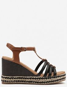 Czarne Sandały na Koturnie Vices z Ozdobną Plecionką Eravaria