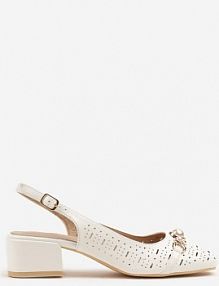 Białe Sandały Vices z Wkładką ze Skóry i Ażurowymi Wycięciami na Słupku Koredia