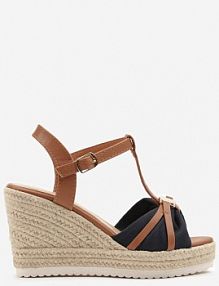 Granatowe Sandały Vices na Plecionym Koturnie z Metaliczną Aplikacją Brilana