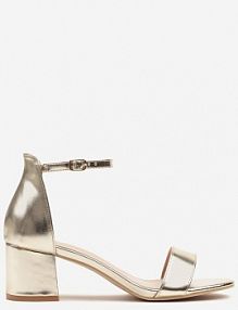 Złote Basicowe Sandały na Słupku Vices z Paskiem Wokół Kostki Varhira