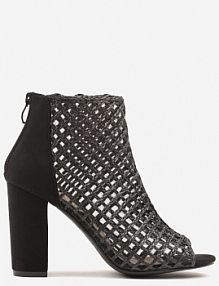 Czarne Siateczkowe Botki Vices na Słupku Sovhira