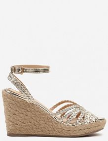 Złote Sandały Vices na Koturnie z Plecionką Neolianea