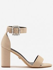 Beżowe Sandały na Słupku Vices z Cyrkoniową Klamrą Redionne