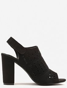 Czarne Ażurowe Sandały na Słupku Vices ze Skórzaną Wkładką Linetelia