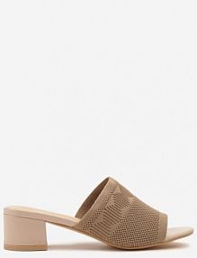Ciemnobeżowe Klapki na Słupku Vices z Plecioną Cholewką Linarrea damskie