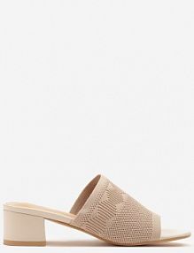 Beżowe Klapki na Słupku Vices z Plecioną Cholewką Linarrea damskie