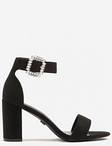 Czarne Sandały na Słupku Vices z Cyrkoniową Klamrą Redionne