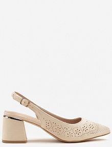 Beżowe Sandały Vices na Słupku Slingback ze Skórzaną Wkładką i Ażurowym Wzorem Iffinira