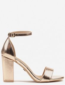 Szampańskie Sandały Vices na Słupku z Wkładką ze Skóry Naturalnej Avelhira