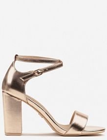 Szampańskie Sandały Vices na Słupku ze Skórzaną Wkładką Ozdobione Paskami Ediritia