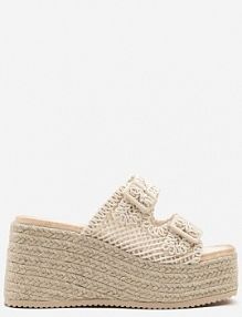 Beżowe Klapki Vices na Koturnie Ozdobione Plecionką Edirithra damskie