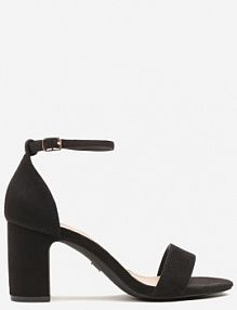 Czarne Eleganckie Sandały Vices z Ekozamszu na Słupkowym Obcasie Soninda