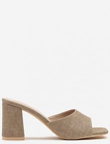 Ciemnobeżowe Klapki Vices na Słupku Ozdobione Kwadratowym Noskiem Eloniria damskie