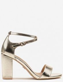 Złote Sandały Vices na Słupku ze Skórzaną Wkładką Ozdobione Paskami Ediritia