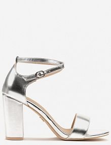 Srebrne Sandały Vices na Słupku ze Skórzaną Wkładką Ozdobione Paskami Ediritia