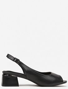 Czarne Sandały Vices na Słupku ze Skórzaną Wkładką Ozdobione Perforacją Letivra