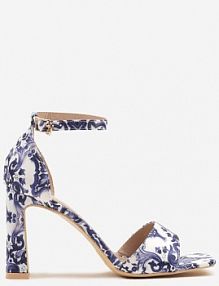 Niebieskie Sandały Vices na Słupku Ozdobione Abstrakcyjnym Wzorem Edivinea