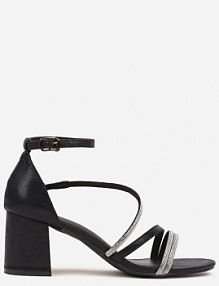 Czarne Sandały Vices na Słupku Ozdobione Cyrkoniami Otiriel