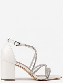 Białe Sandały na Słupku Vices Ozdobione Cyrkoniami Wiolavira