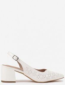 Białe Sandały Vices na Słupku Slingback z Ażurową Cholewką i Skórzaną Wkładką Tiranis