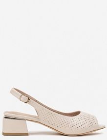 Beżowe Sandały Vices na Słupku ze Skórzaną Wkładką Ozdobione Perforacją Letivra