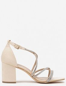 Jasnobeżowe Sandały na Słupku Vices Ozdobione Cyrkoniami Wiolavira